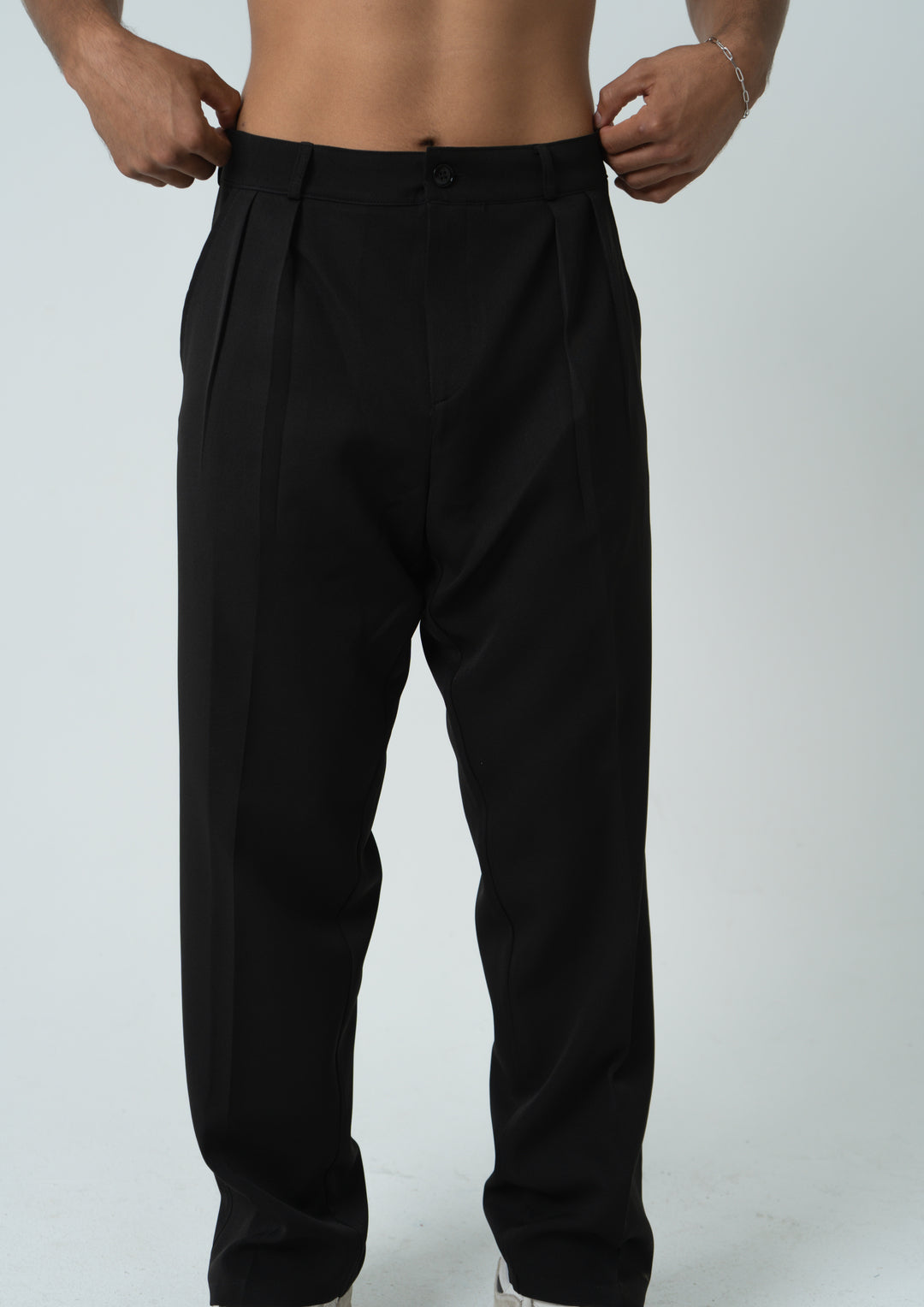 black pleated pants